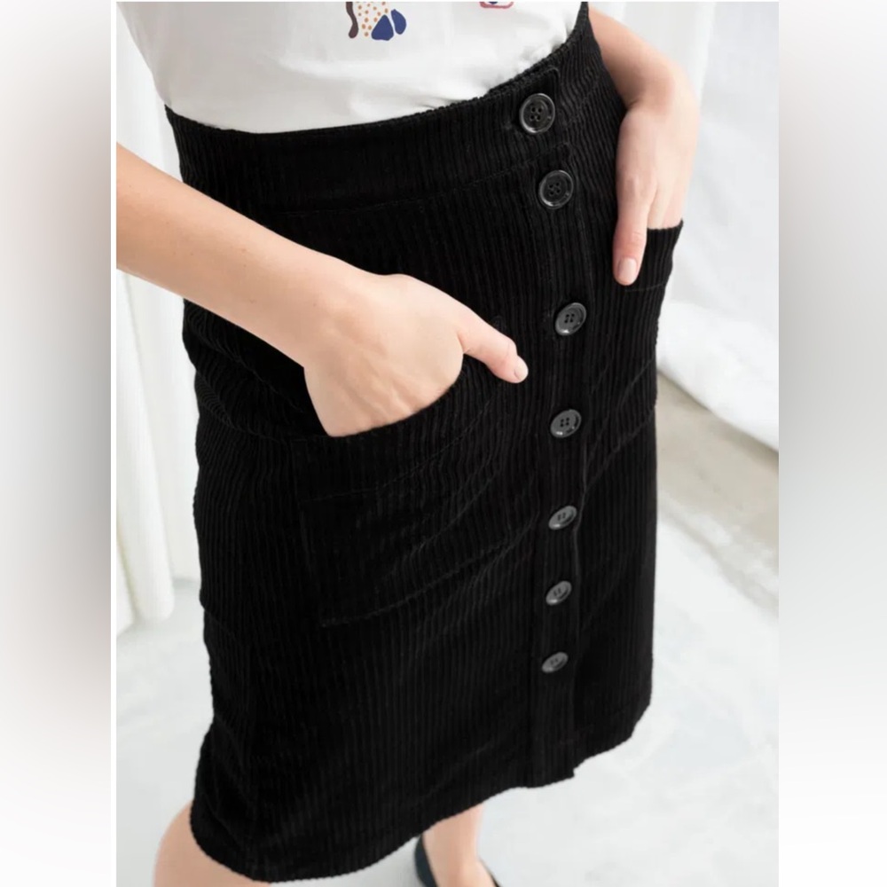 & OTHER STORIES A-Line Corduroy Skirt pockets button down long dress maxi pencil - Picture 3 of 4